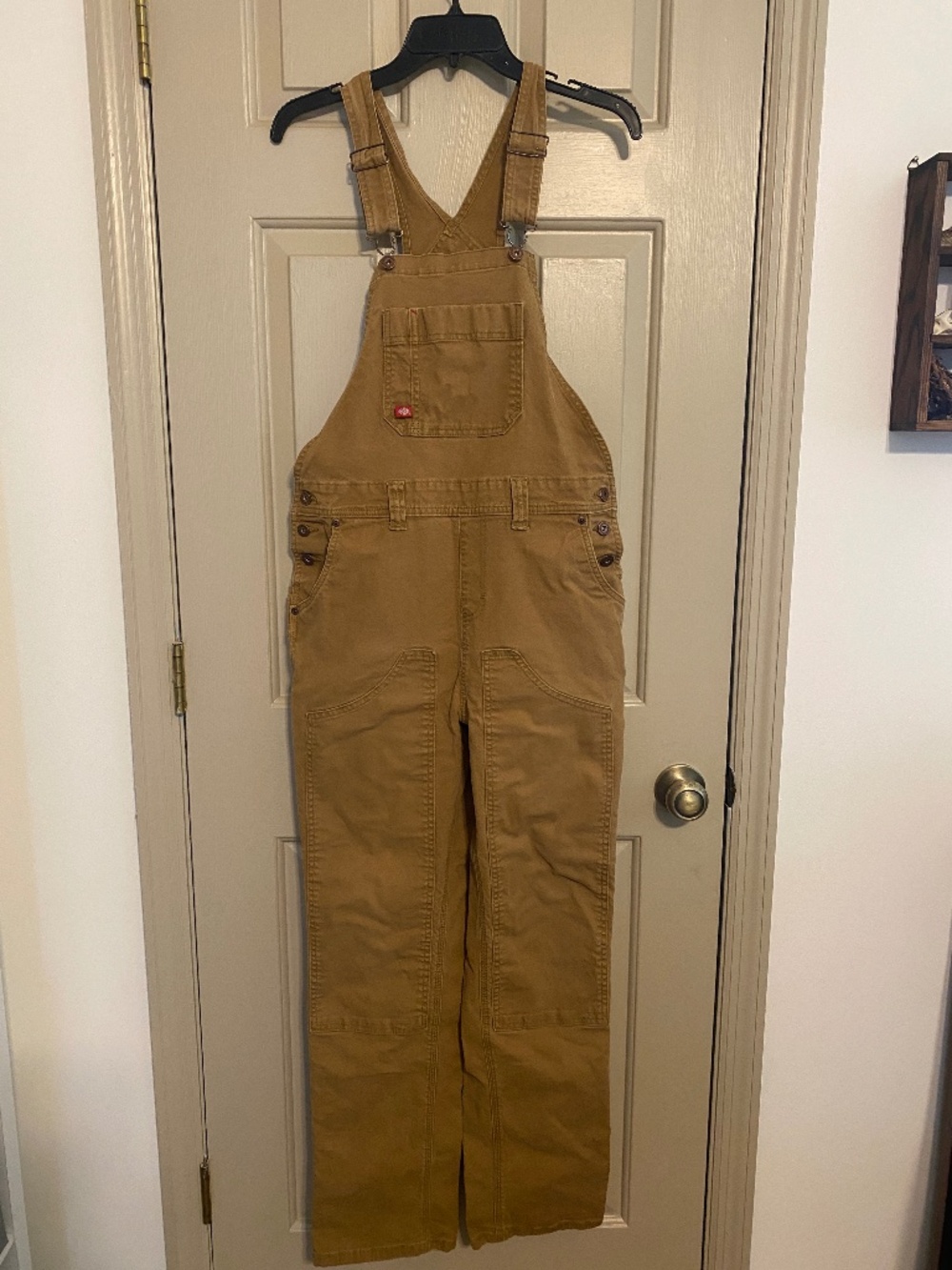 Women's Dickies Double Front Bib Overalls Rinsed Brown Duck Size Small